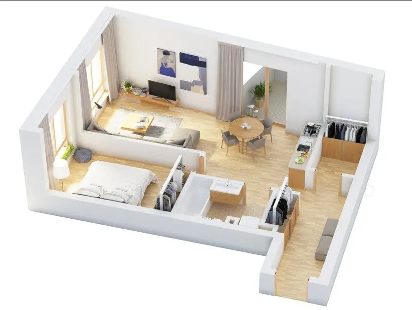 denah rumah 4x6 1 kamar warna netral