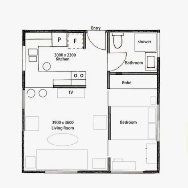 Denah Rumah 6x6 1 Kamar Sederhana