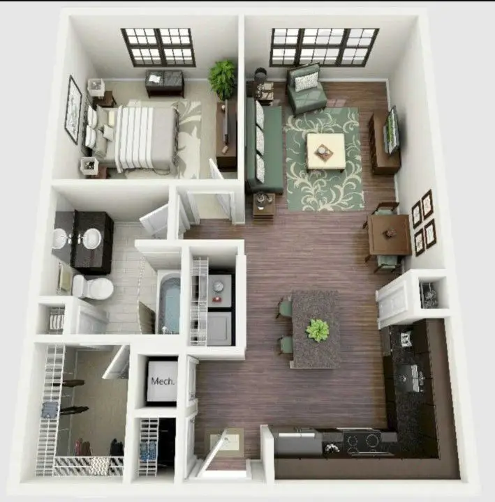 Desain Denah Rumah 1 Kamar Ukuran 5x8 Meter