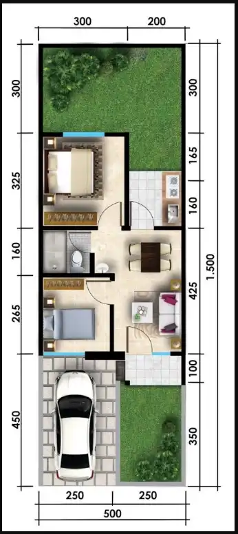 Denah Rumah 5x7 2 Kamar