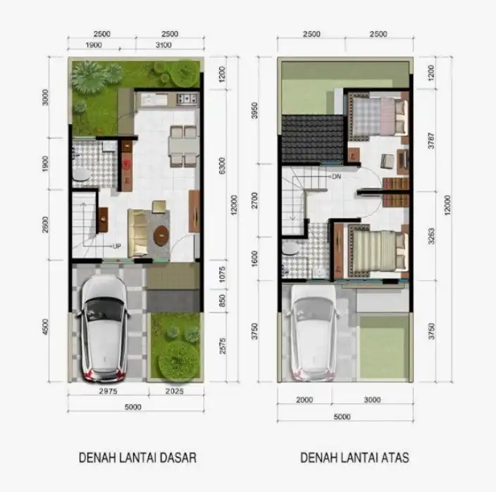 Denah Rumah Minimalis 5x7 2 lantai