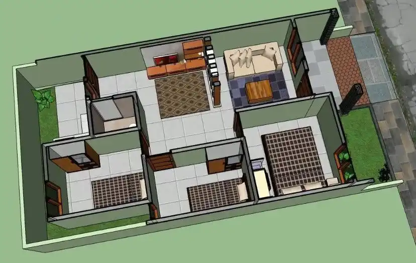 Denah rumah 6x12 3 kamar tidur