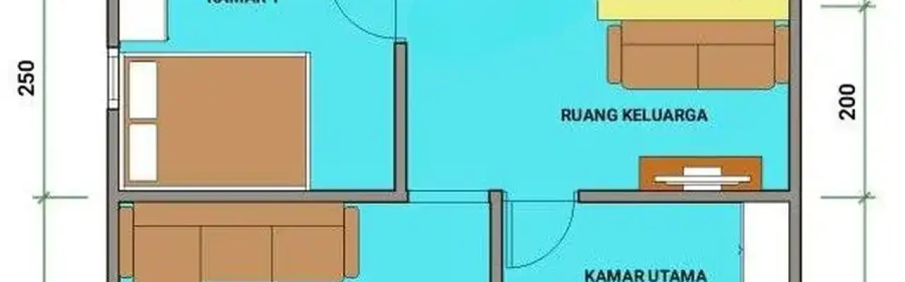 Sketsa Rumah 7x9 dengan 2 Kamar 1 Lantai