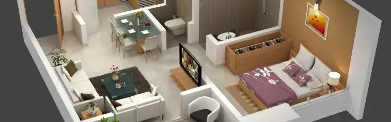 desain denah rumah 1 kamar 3d dengan teras